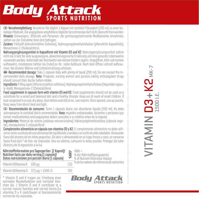 BODY ATTACK VITAMIN D3 + K2 (30 CAPS)