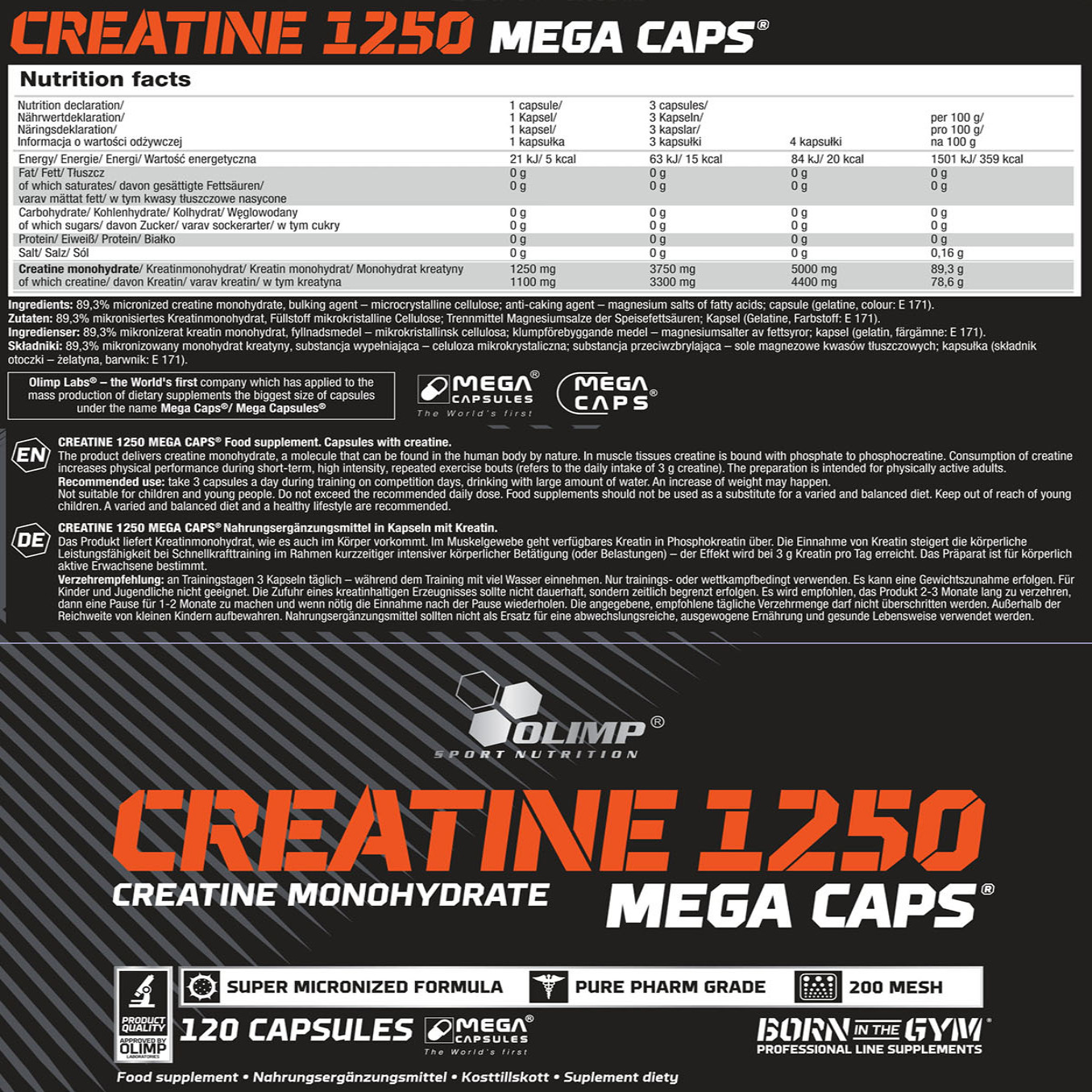 OLIMP CREATINE MONOHYDRATE MEGA CAPS® 120 CAPS À 1250MG