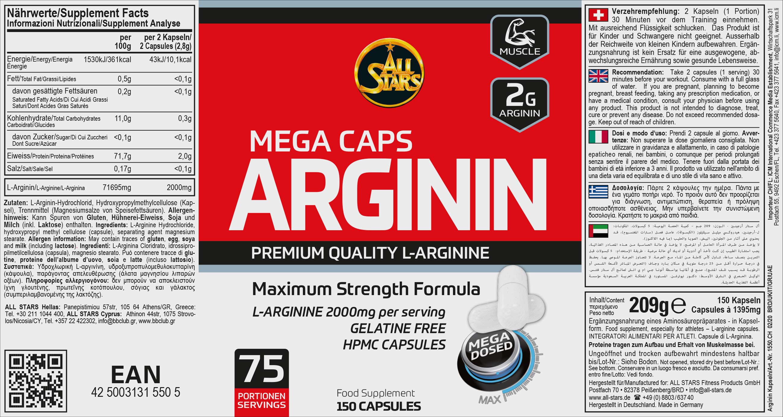 ALL STARS ARGININ MEGA CAPS - 150 KAPSELN