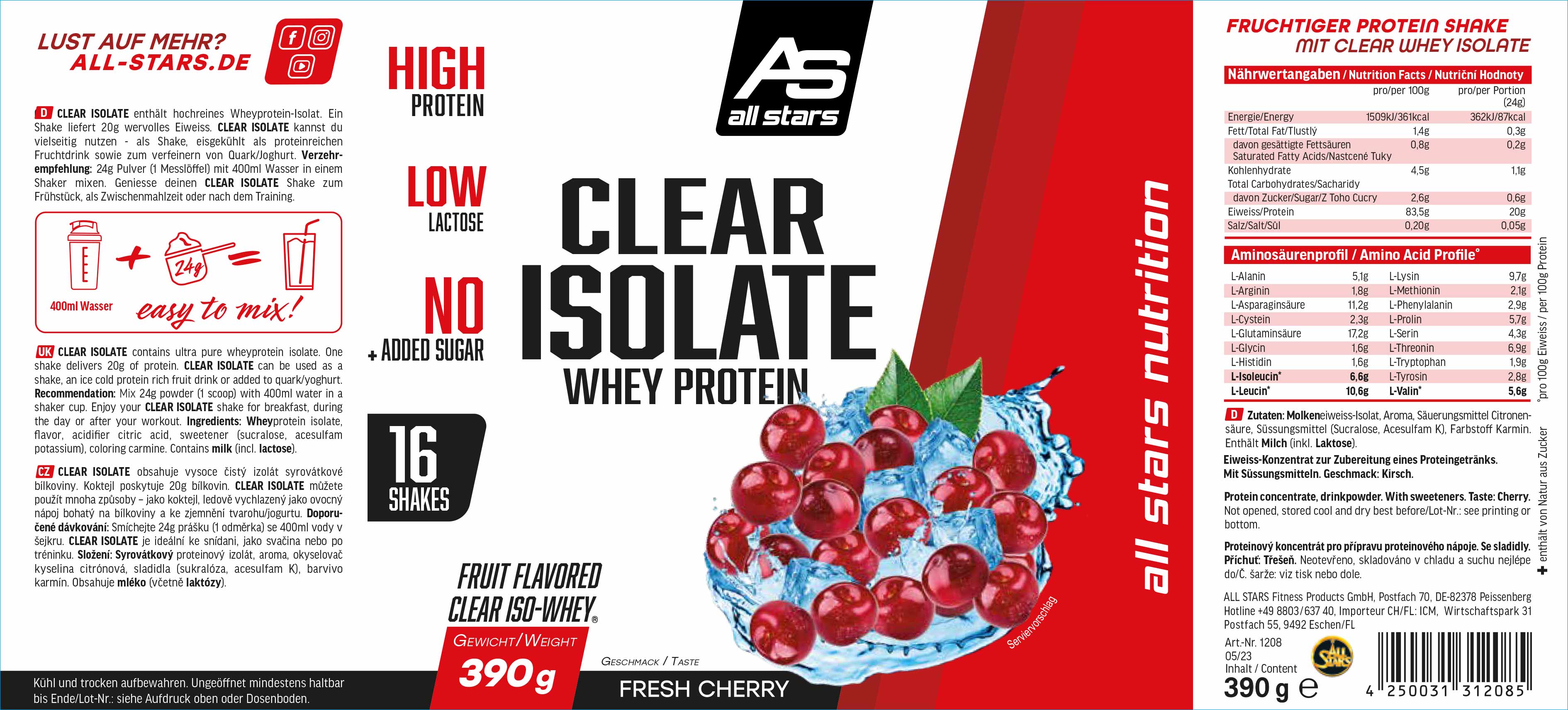 ALL STARS CLEAR ISOLAT WHEY PROTEIN - 390g