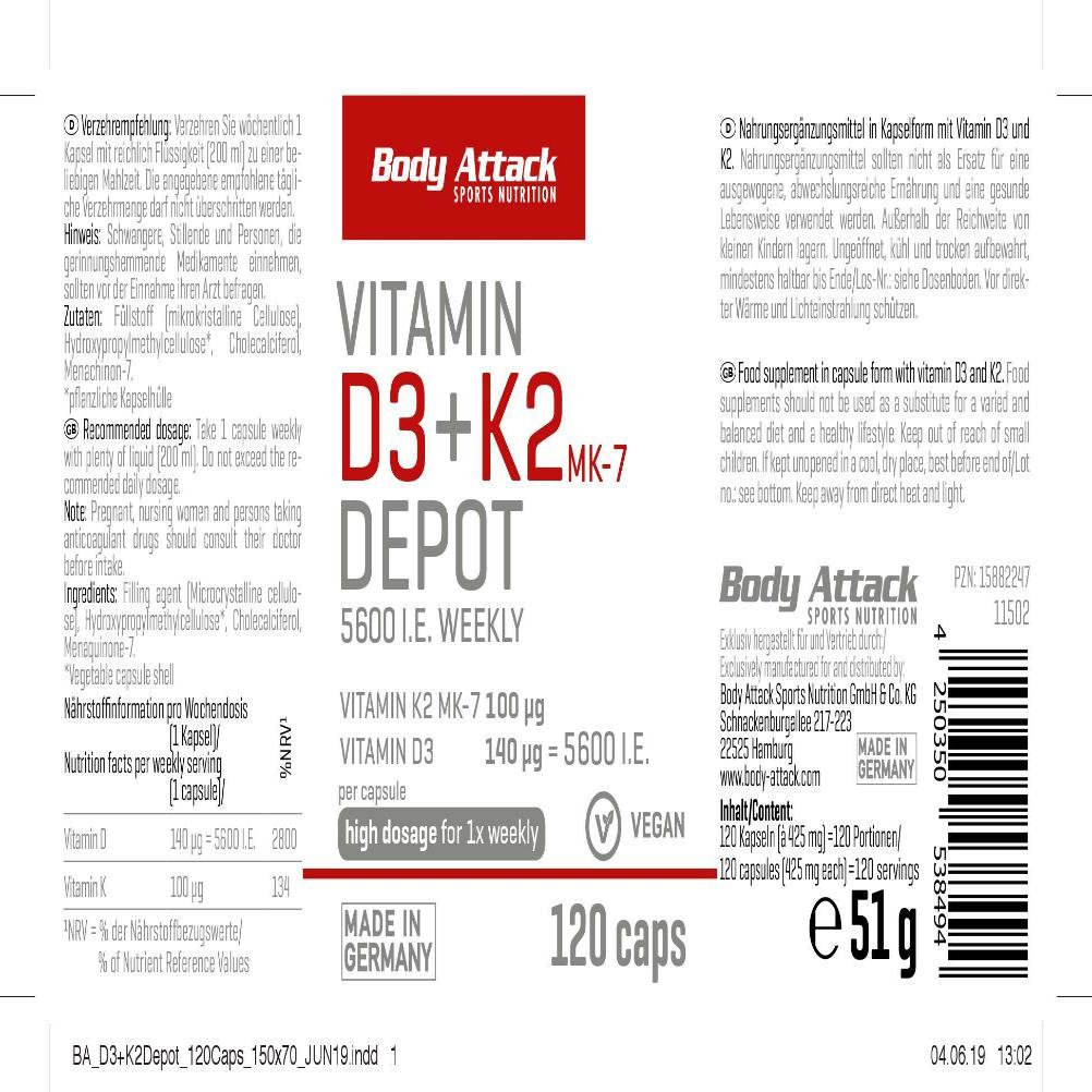 BODY ATTACK VITAMIN D3 + K2 DEPOT 120 CAPS