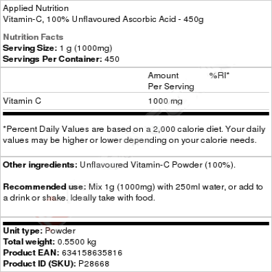 APPLIED NUTRITION VITAMIN C POWDER