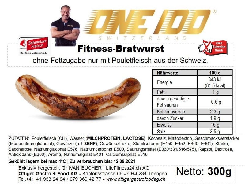One 100 Switzerland - Fitness Bratwurst 3 Paar à 300g